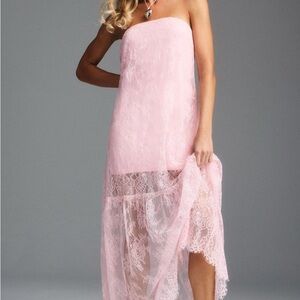 BHLDN Elegant Pink Lace Strapless Dress
